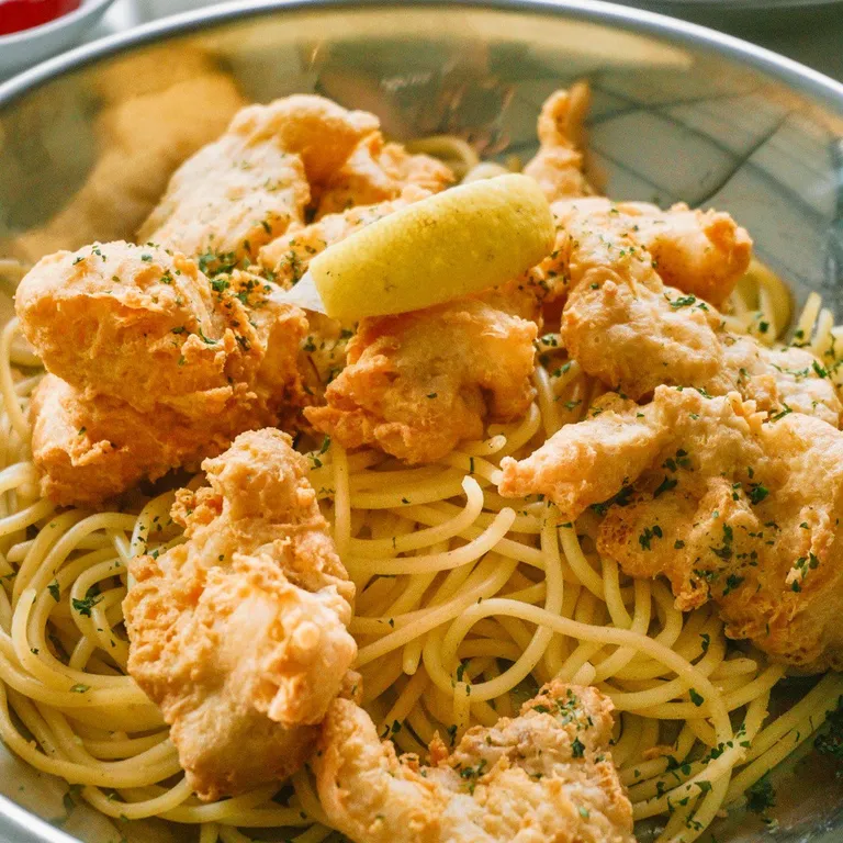 Fish Pop with Spaghetti and Mozzarella