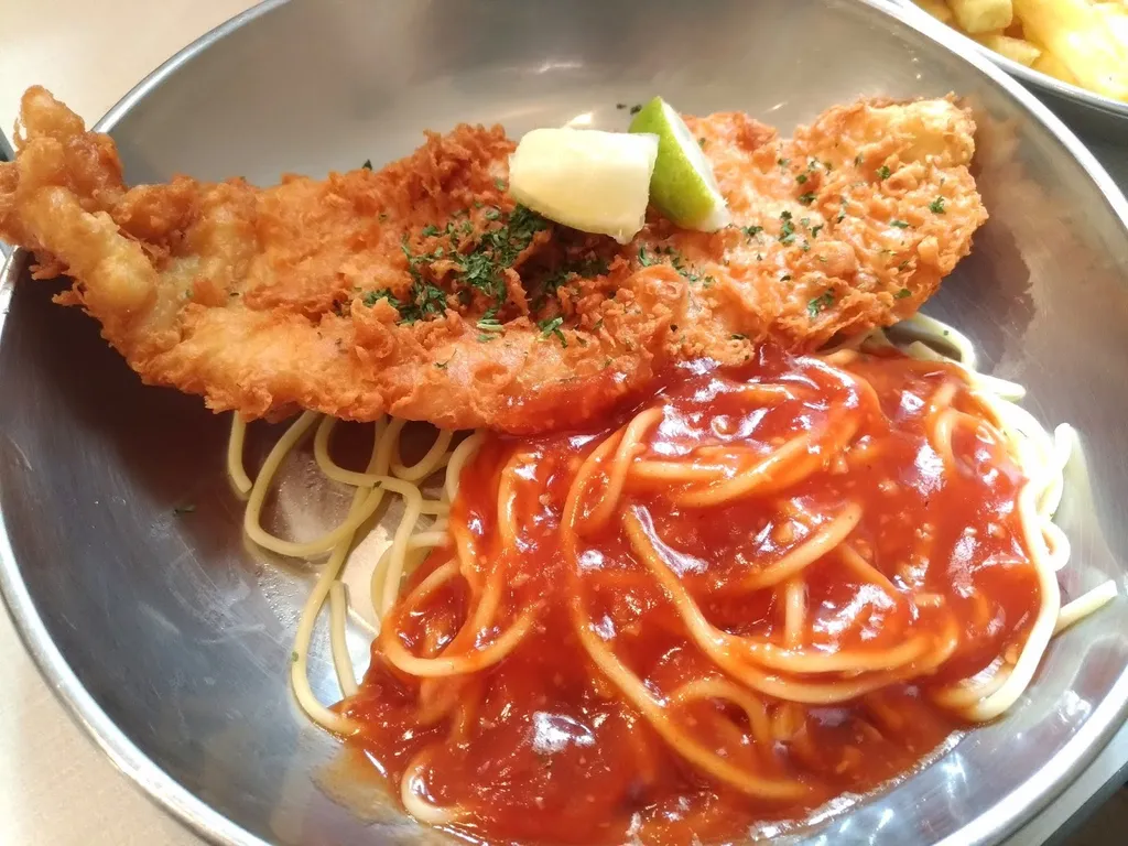 Fish & Spaghetti with Spicy BBQ Sauce